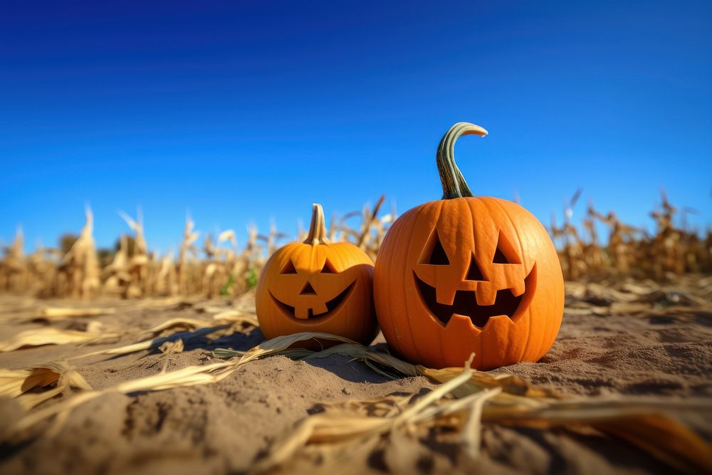 Pumpkin patch halloween blue sky. AI generated Image by rawpixel.