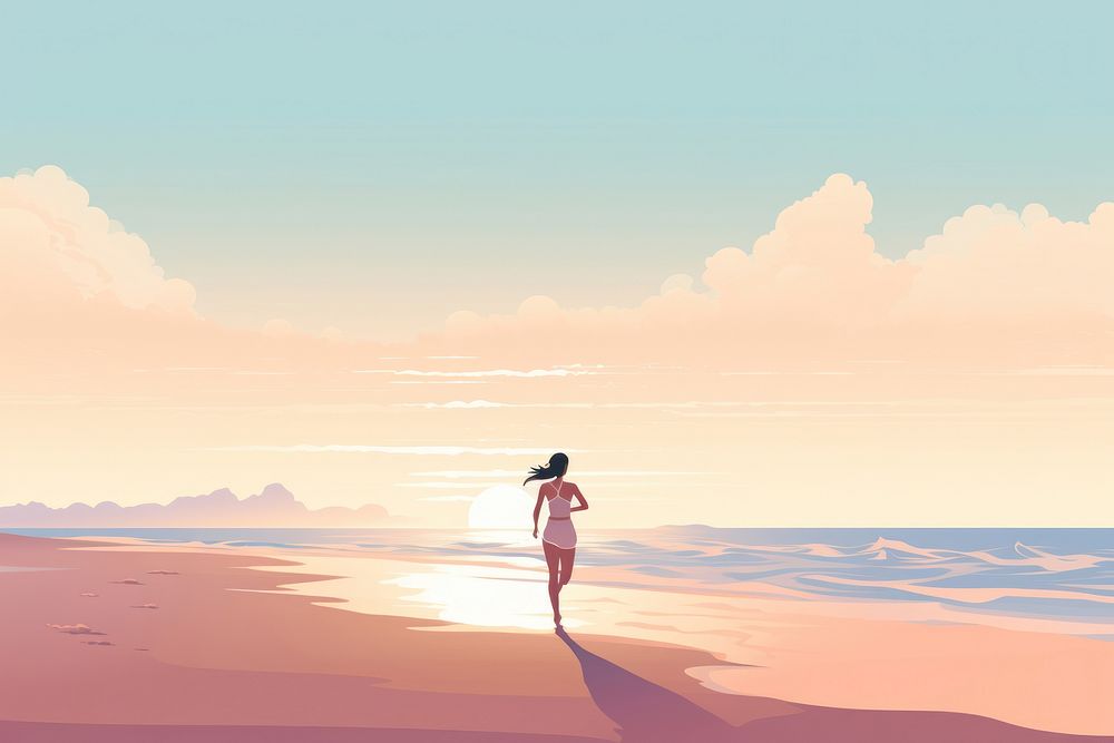 Woman jogging at the beach outdoors horizon nature. AI generated Image by rawpixel.