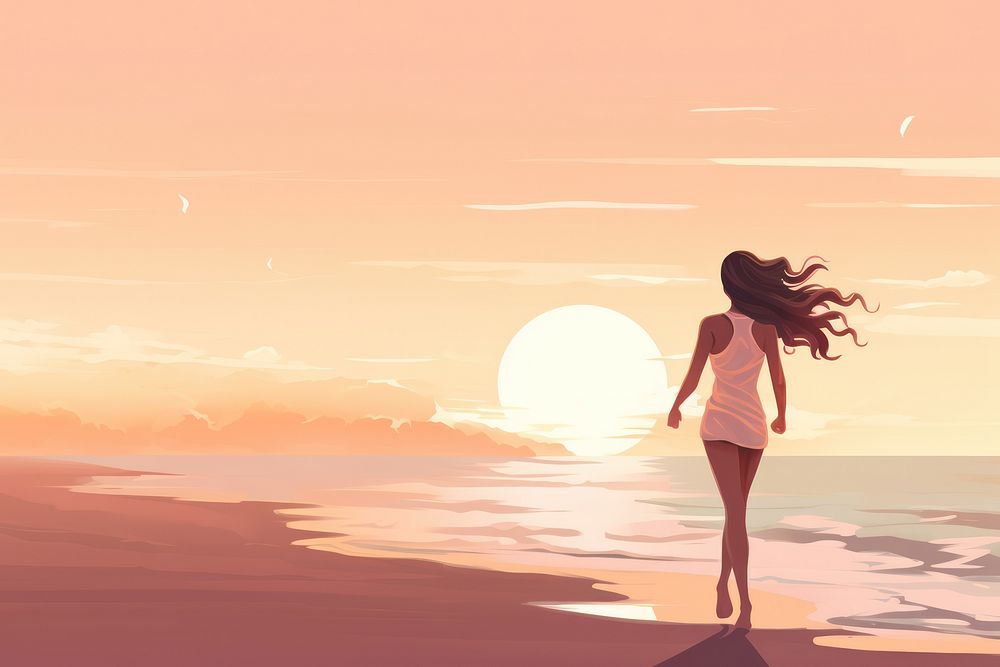 Woman jogging at the beach outdoors horizon nature. AI generated Image by rawpixel.