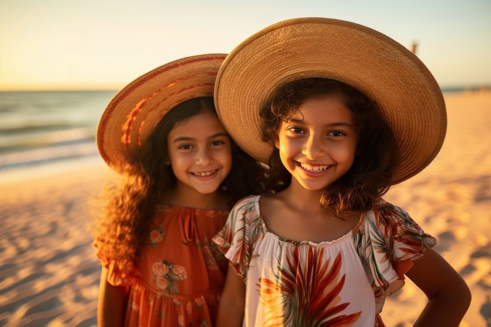 Mexican sisters in summer outfit at beach travel child togetherness. AI generated Image by rawpixel.