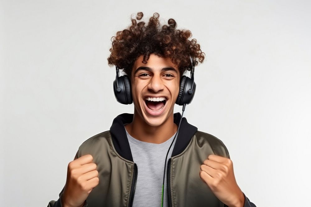 Teenager headphones shouting laughing. AI generated Image by rawpixel.