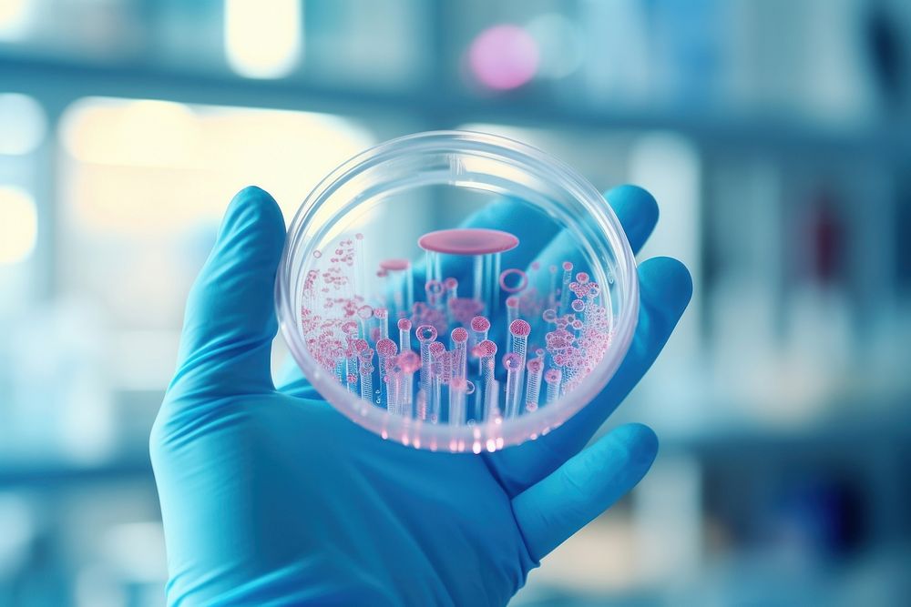 Bacteria petri dish laboratory holding biotechnology. AI generated Image by rawpixel.