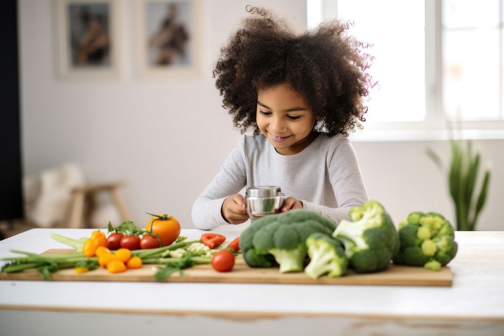 African-american girl vegetable kitchen child. AI generated Image by rawpixel.