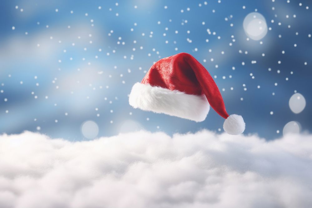 Santa hat floating white snow celebration. AI generated Image by rawpixel.