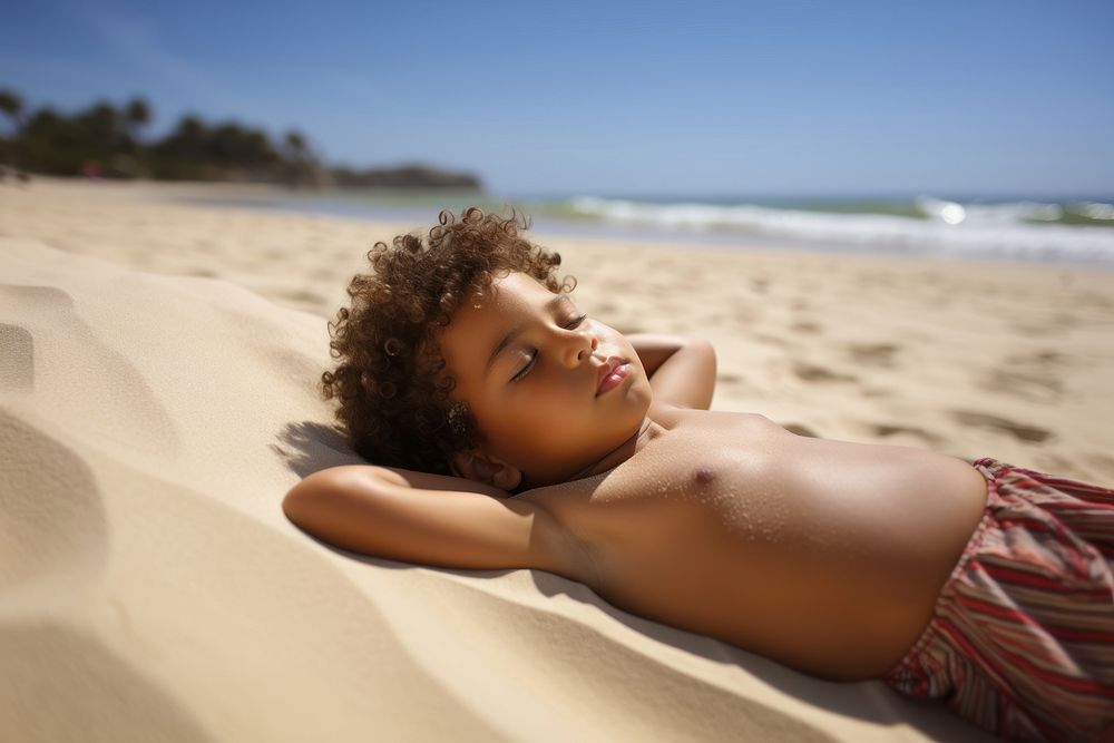 Maxican Toddler at beach sunbathing portrait outdoors. AI generated Image by rawpixel.