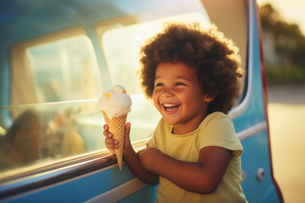 Brazilian boy enjoying ice cream summer smile child. AI generated Image by rawpixel.
