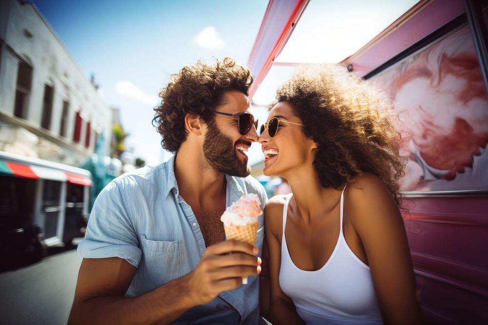Brazilian couple enjoying ice cream summer adult togetherness. AI generated Image by rawpixel.
