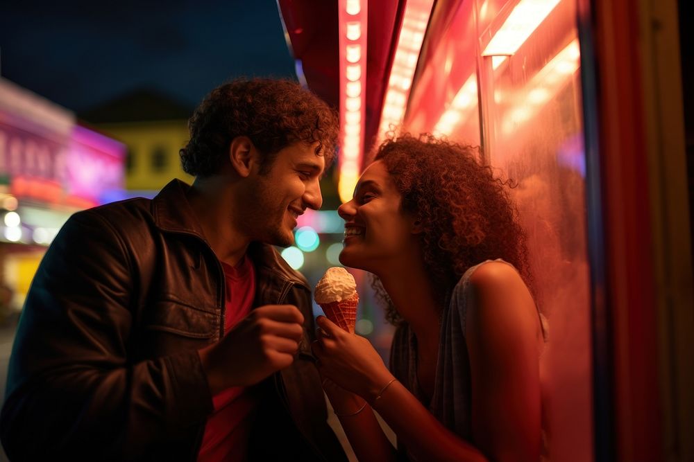 Brazilian couple enjoying ice cream adult night togetherness. AI generated Image by rawpixel.