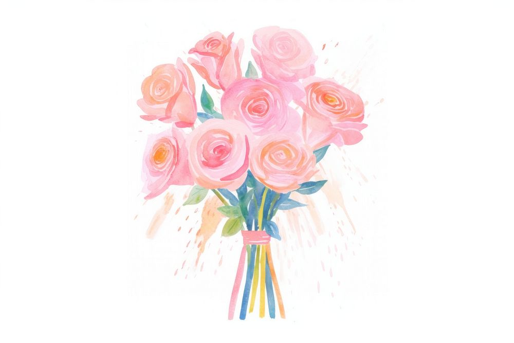 Pink rose bouquet painting flower plant. AI generated Image by rawpixel.