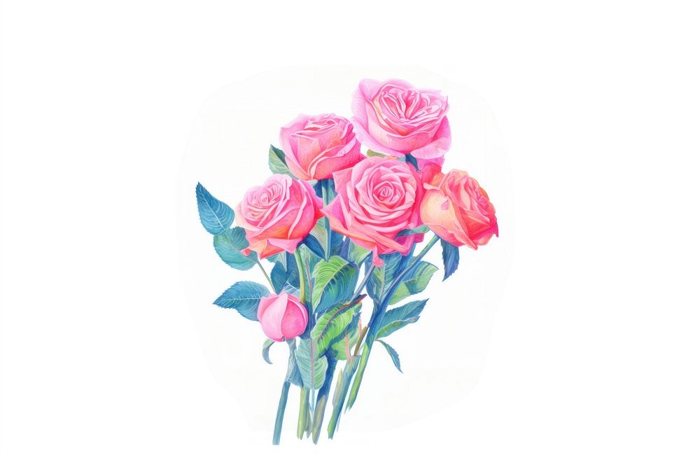 Pink rose bouquet flower plant white background. AI generated Image by rawpixel.