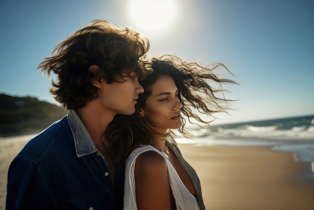 Brazilian couple at the beach sun outdoors portrait. AI generated Image by rawpixel.