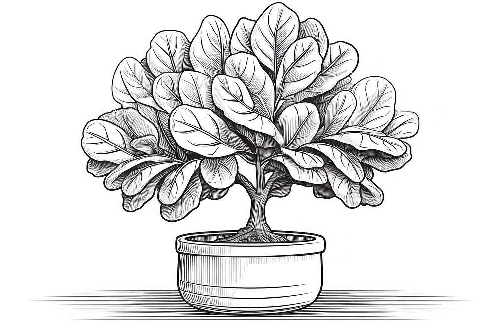 Bonsai drawing sketch doodle. AI generated Image by rawpixel.