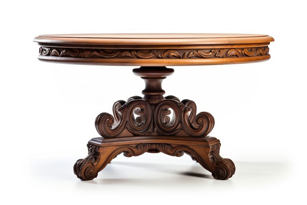 Carved antique table furniture white background architecture. AI generated Image by rawpixel.