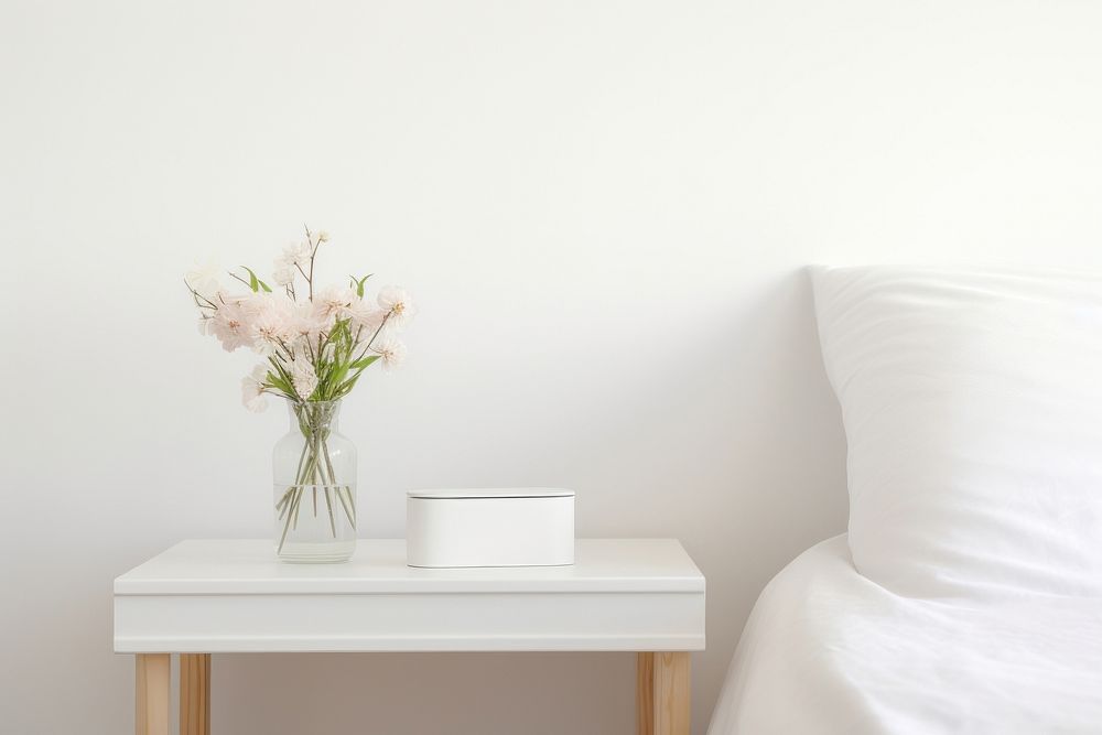 Clean table furniture bedroom pillow. AI generated Image by rawpixel.