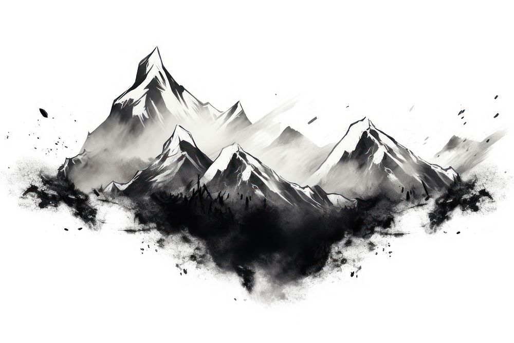 Mountains nature snow ink. AI generated Image by rawpixel.