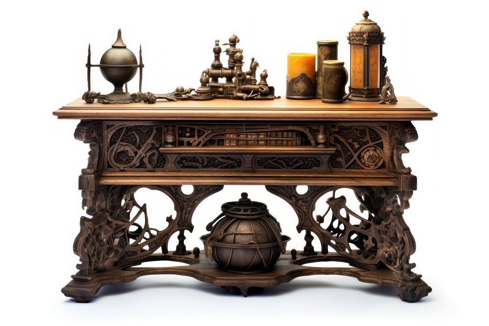 Antique table architecture furniture white background. AI generated Image by rawpixel.