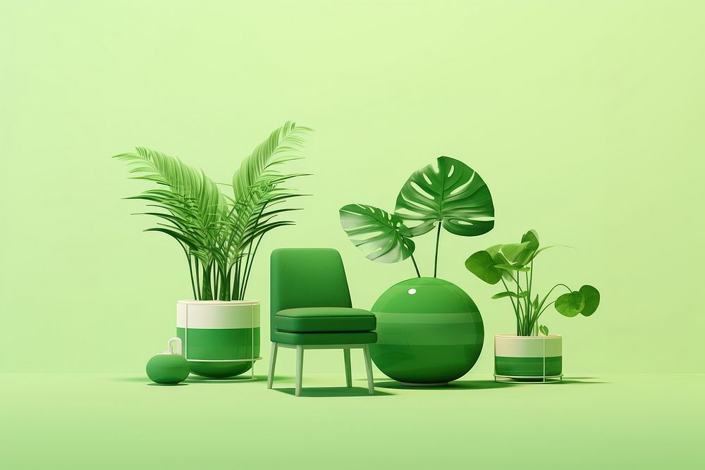 Minimal green background furniture chair plant. AI generated Image by rawpixel.