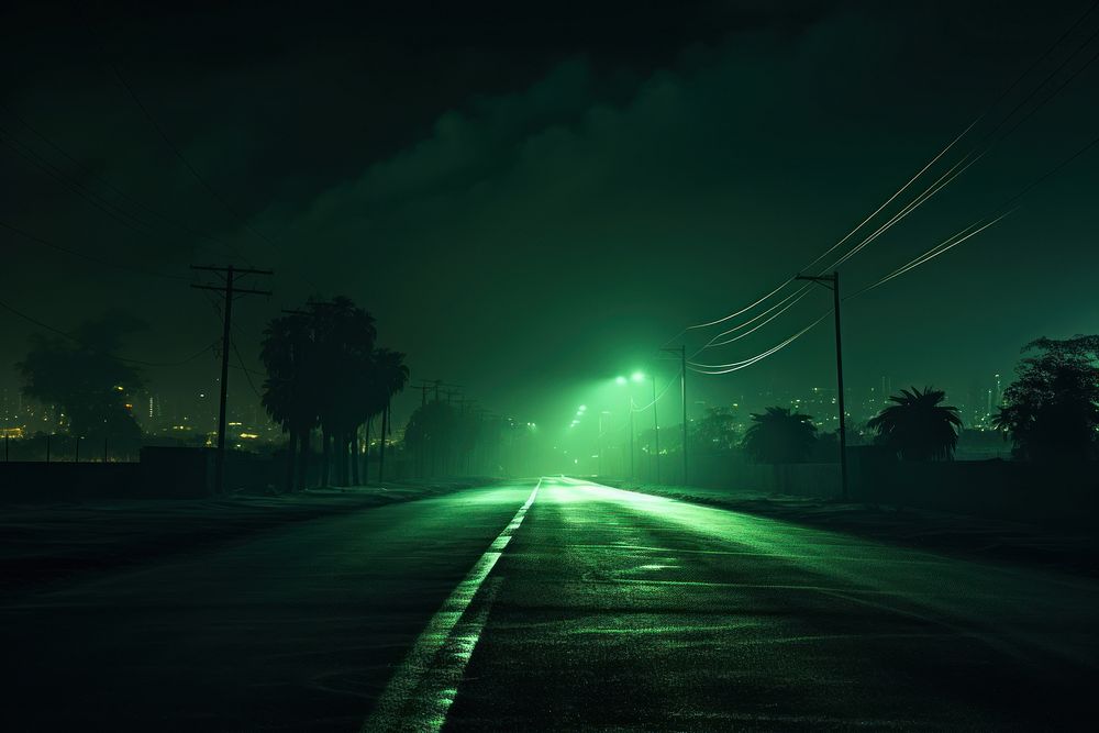 Minimal green background street night outdoors. AI generated Image by rawpixel.