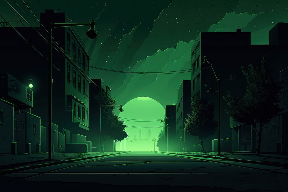 Minimal green background street night light. AI generated Image by rawpixel.