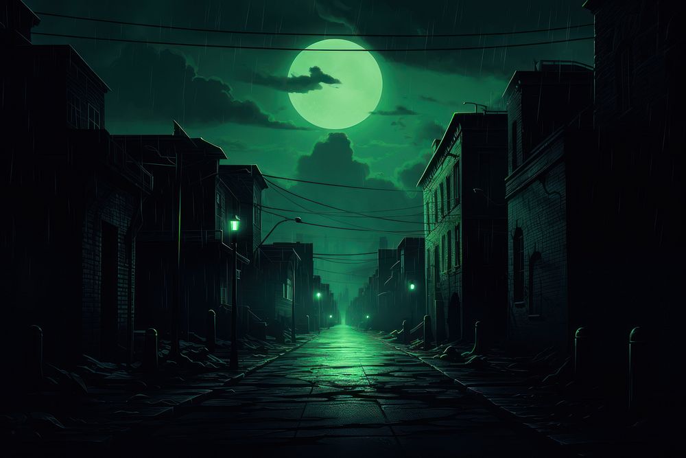 Minimal green background street night alley. AI generated Image by rawpixel.