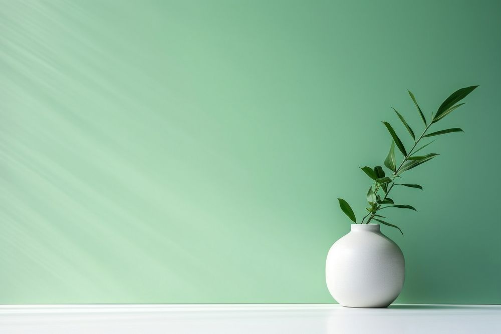 Minimal green background plant leaf vase. AI generated Image by rawpixel.