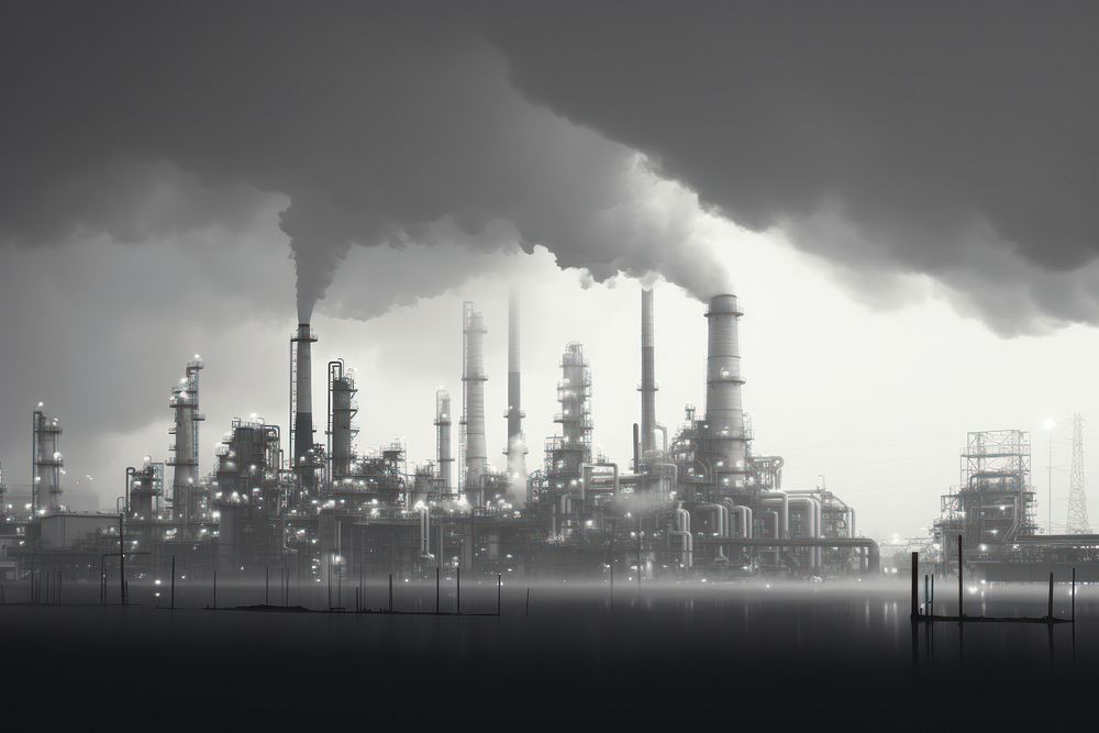 Petroleum industry architecture monochrome petroleum. AI generated Image by rawpixel.