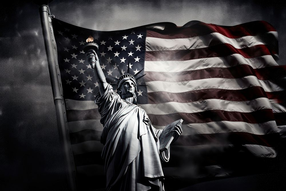 Statue of Liberty flag monochrome representation. AI generated Image by rawpixel.