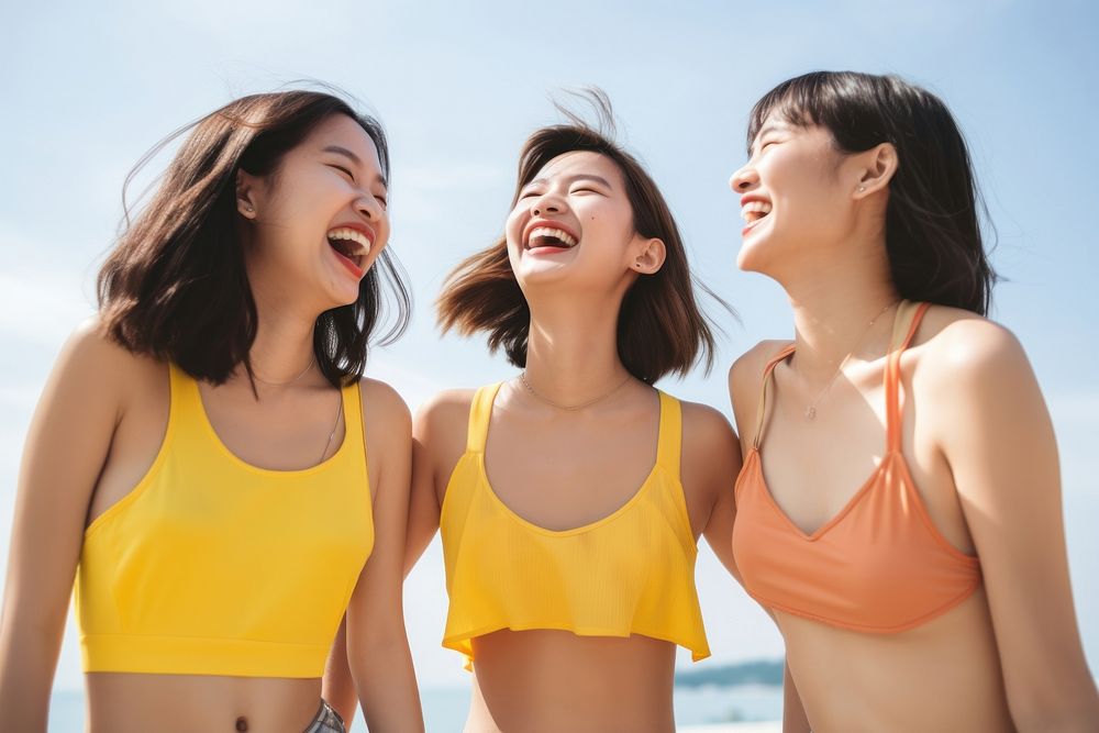 3 Vitenamese girls sport team laughing adult joy. AI generated Image by rawpixel.