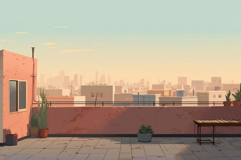 Building rooftop architecture furniture city. AI generated Image by rawpixel.