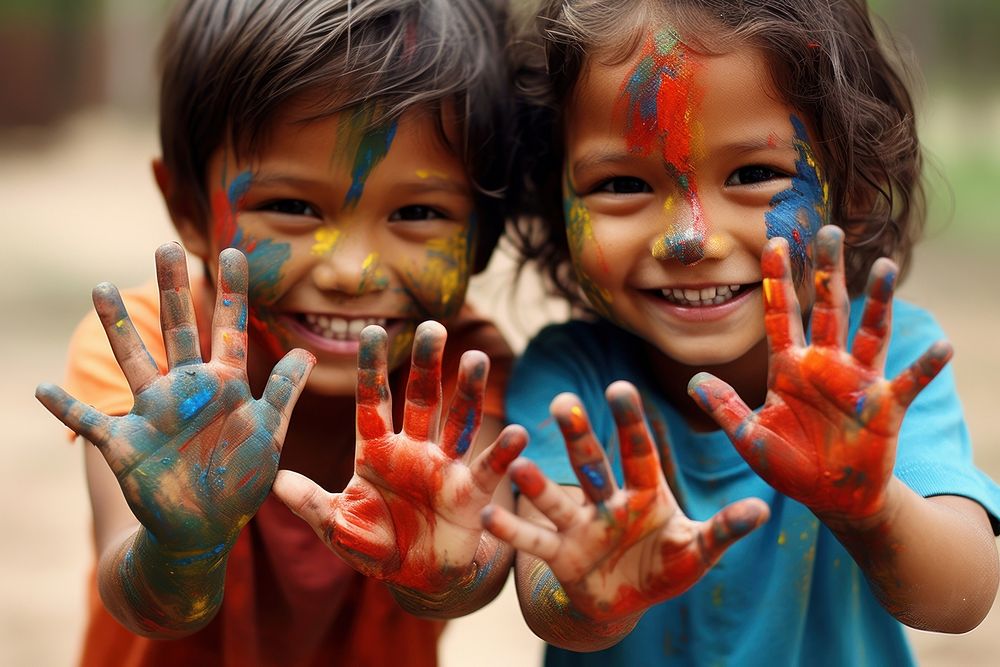 Children playing hand child paint. AI generated Image by rawpixel.