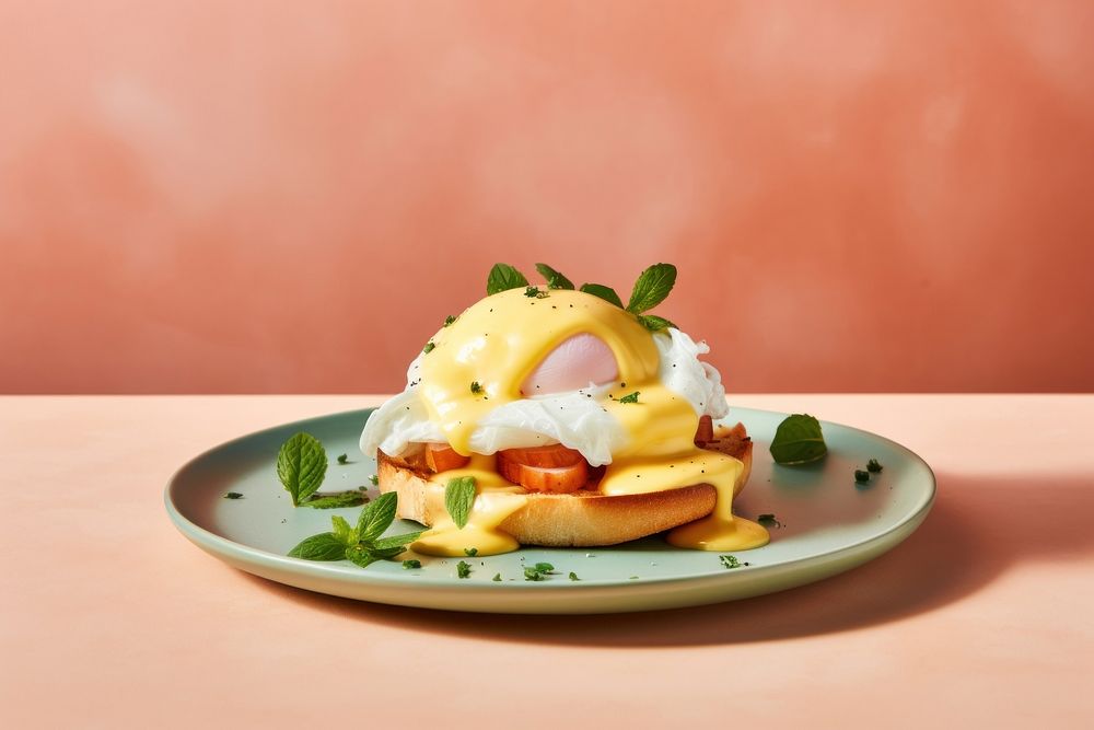 Photo of egg benedict plate food breakfast. AI generated Image by rawpixel.