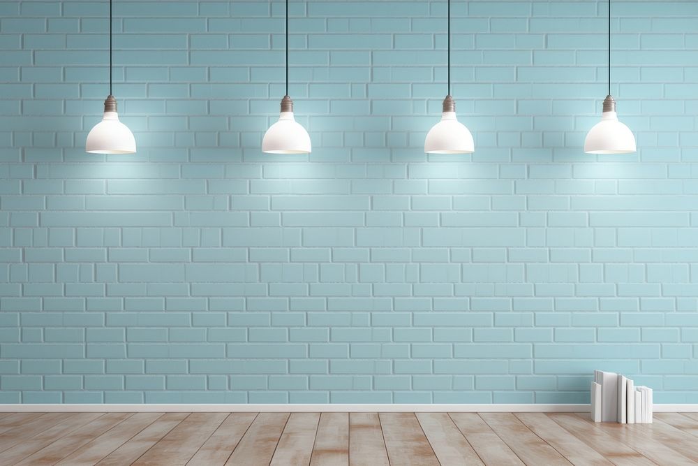 Blue brick wall floor lamp architecture. AI generated Image by rawpixel.
