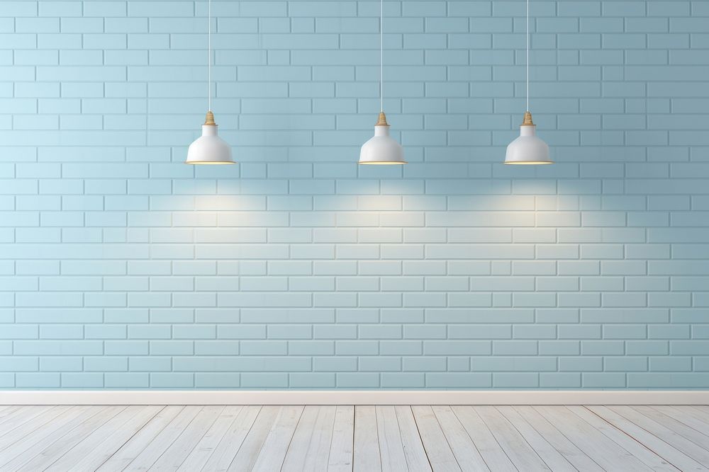 Blue brick wall floor lamp architecture. AI generated Image by rawpixel.