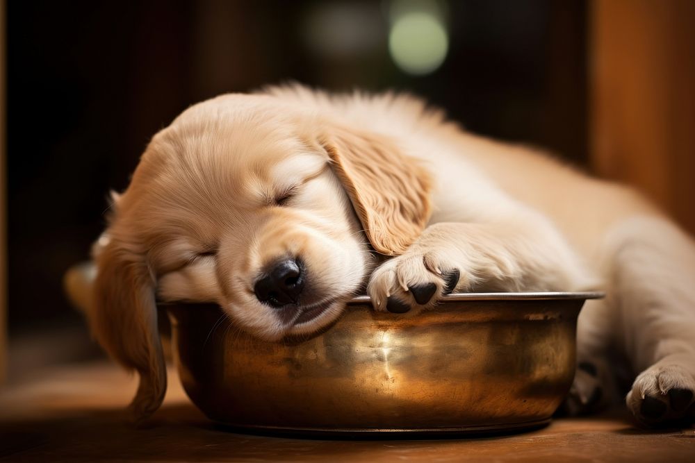 Golden retriever puppy sleeping animal mammal. AI generated Image by rawpixel.