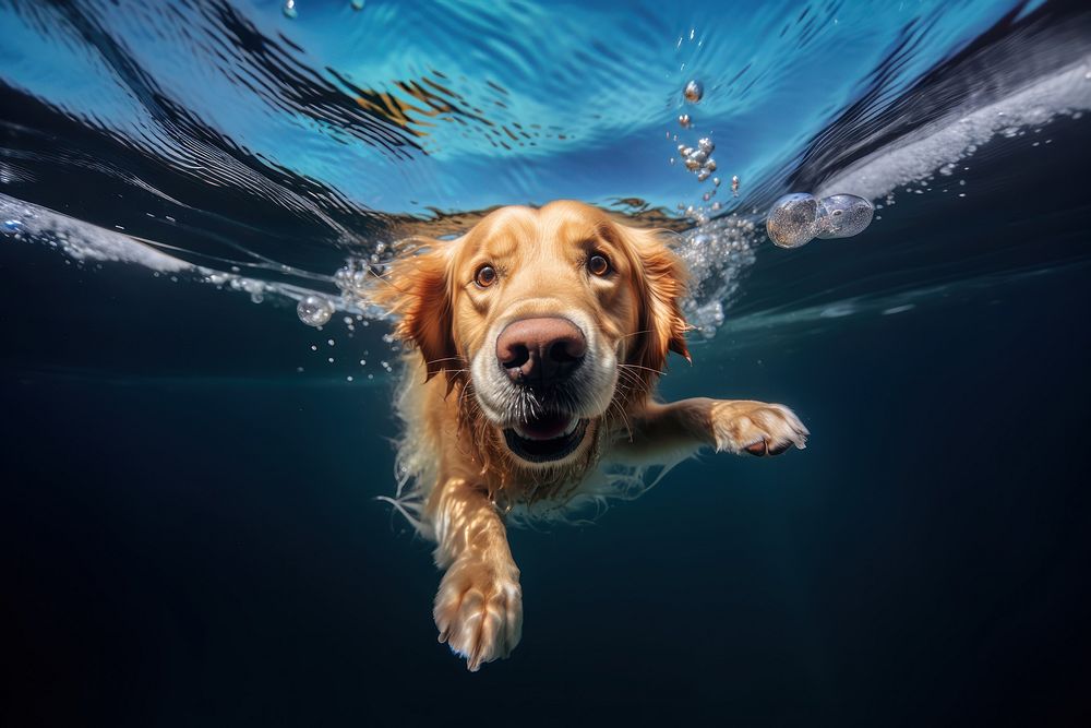 Golden retriever swimming outdoors animal. 