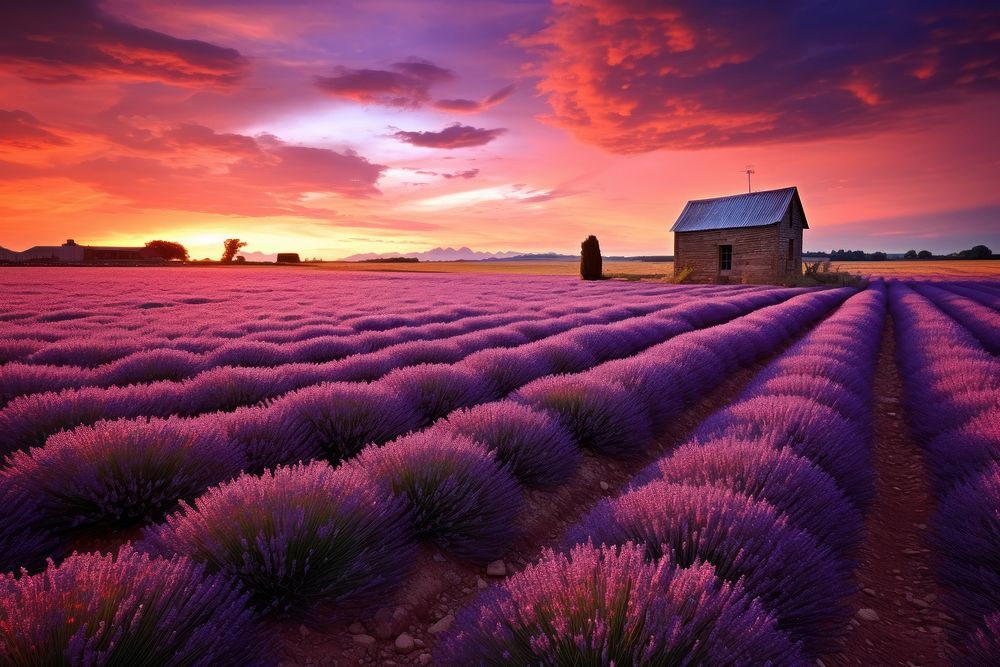 Lavender field lavender sky architecture. AI generated Image by rawpixel.