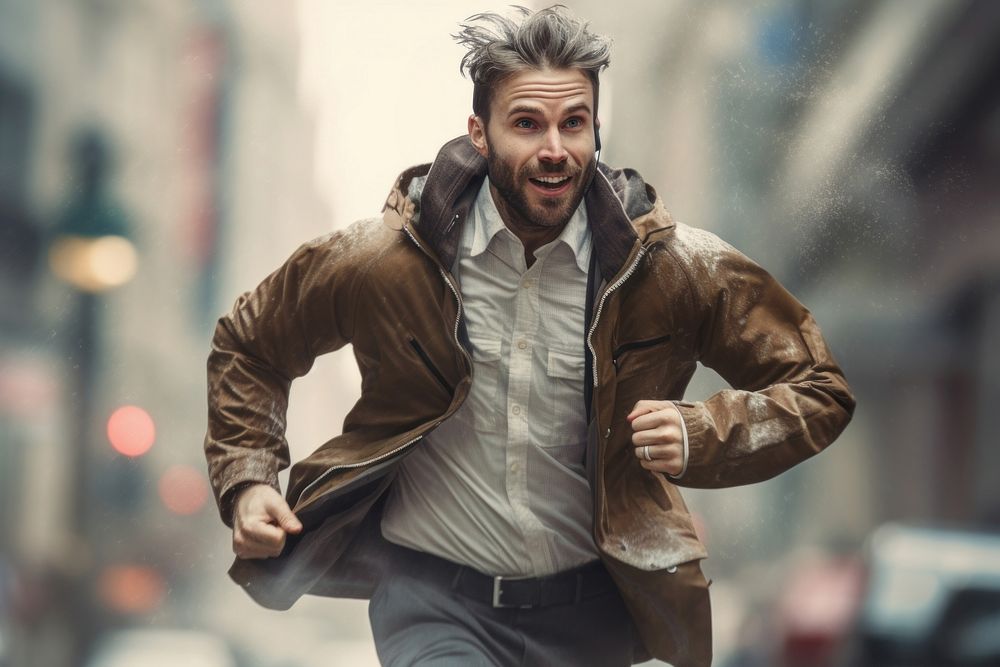 Man running jacket adult coat. AI generated Image by rawpixel.