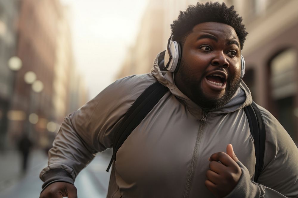 Man running headphones shouting adult. AI generated Image by rawpixel.
