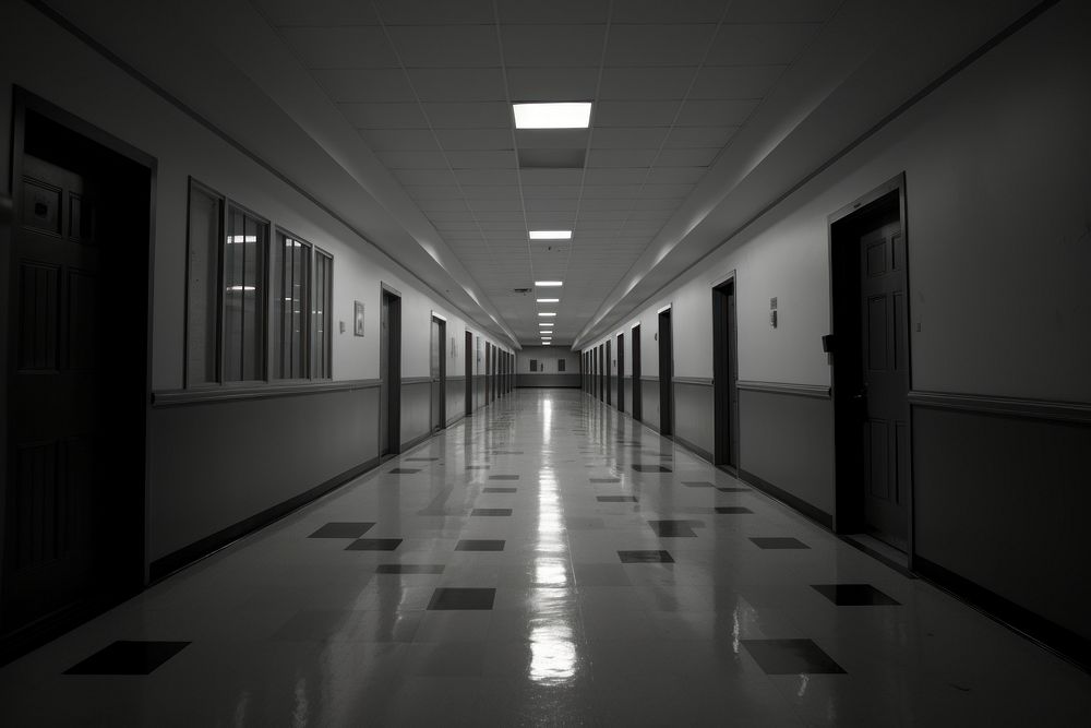 School hallway architecture corridor building. AI generated Image by rawpixel.