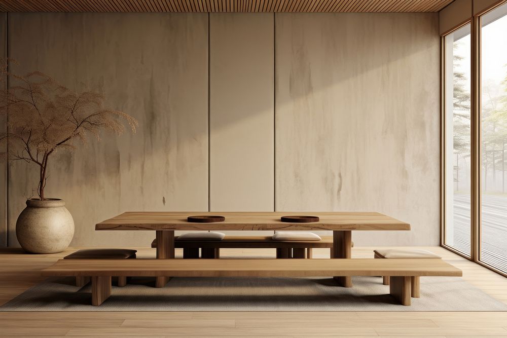 Japanese dining room architecture furniture building. AI generated Image by rawpixel.