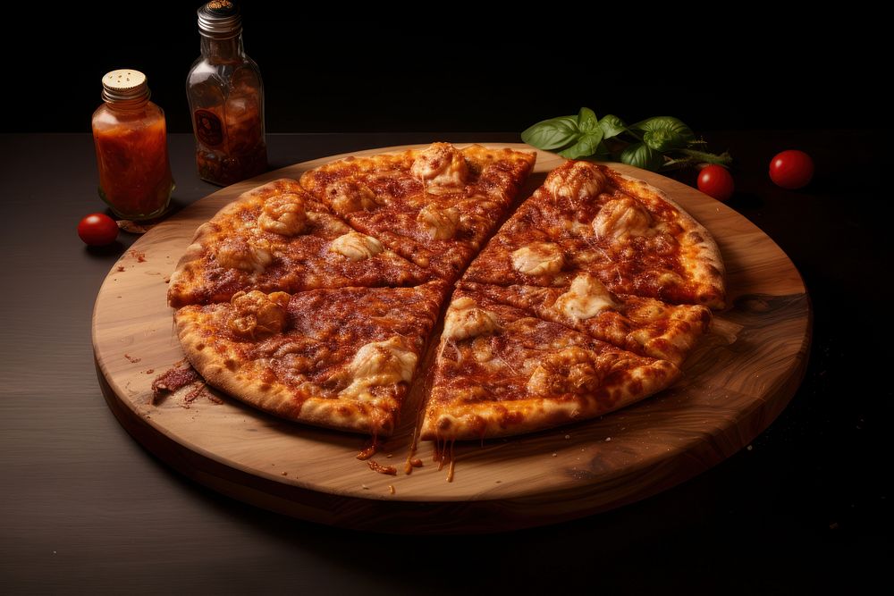 Pizza table food wood. AI generated Image by rawpixel.