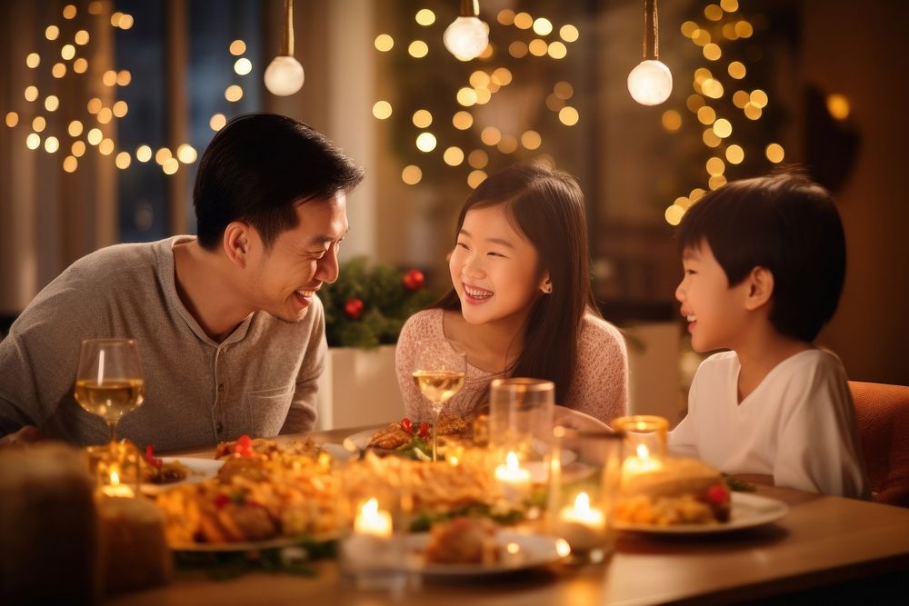 Thai family table holiday sitting. AI generated Image by rawpixel.