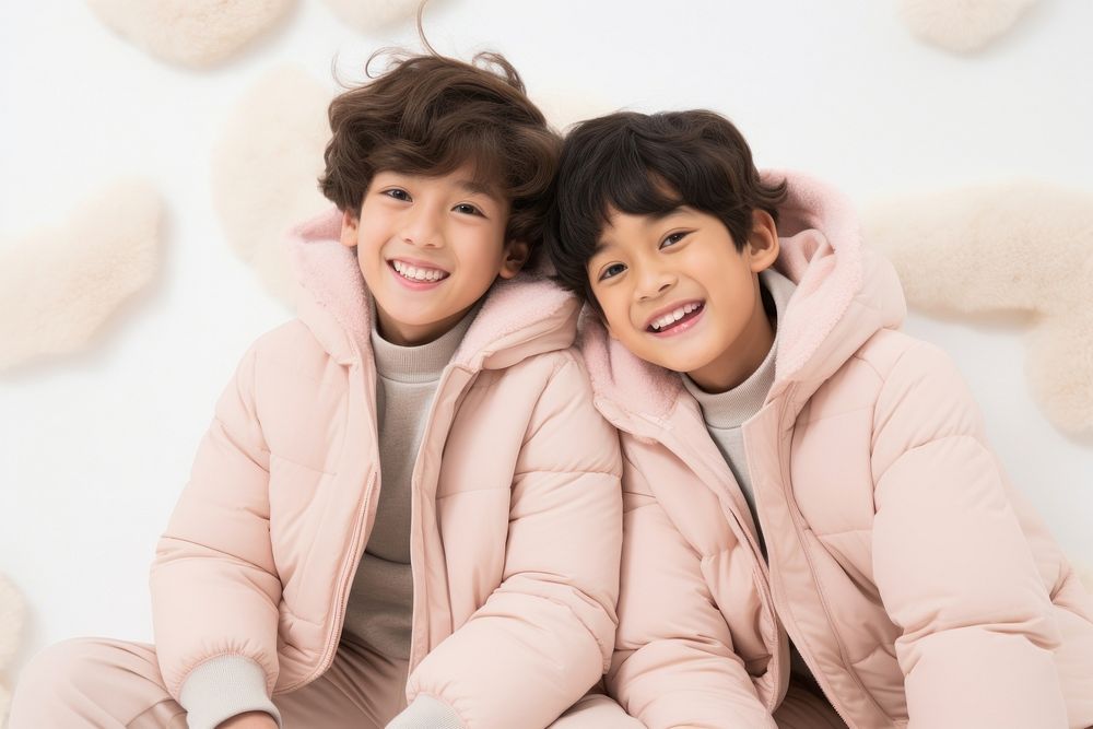 Singaporean boys in winter clothes playing together portrait family togetherness. AI generated Image by rawpixel.