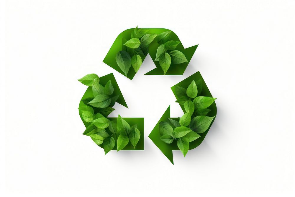 Recycle icon with leaves plant green white background. AI generated Image by rawpixel.