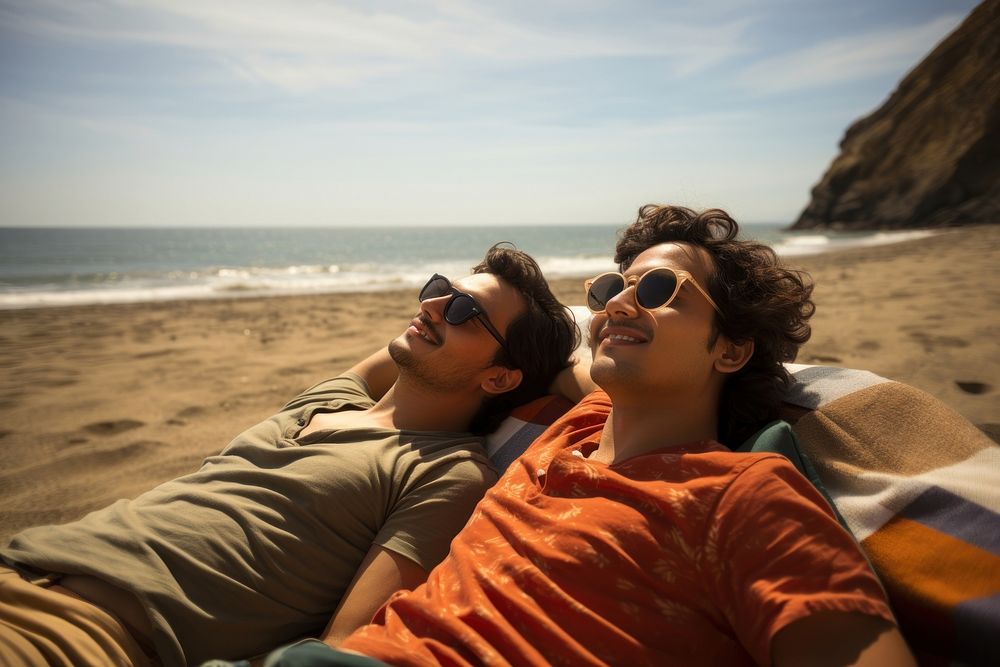 Latino friends at beach sunglasses outdoors portrait. AI generated Image by rawpixel.