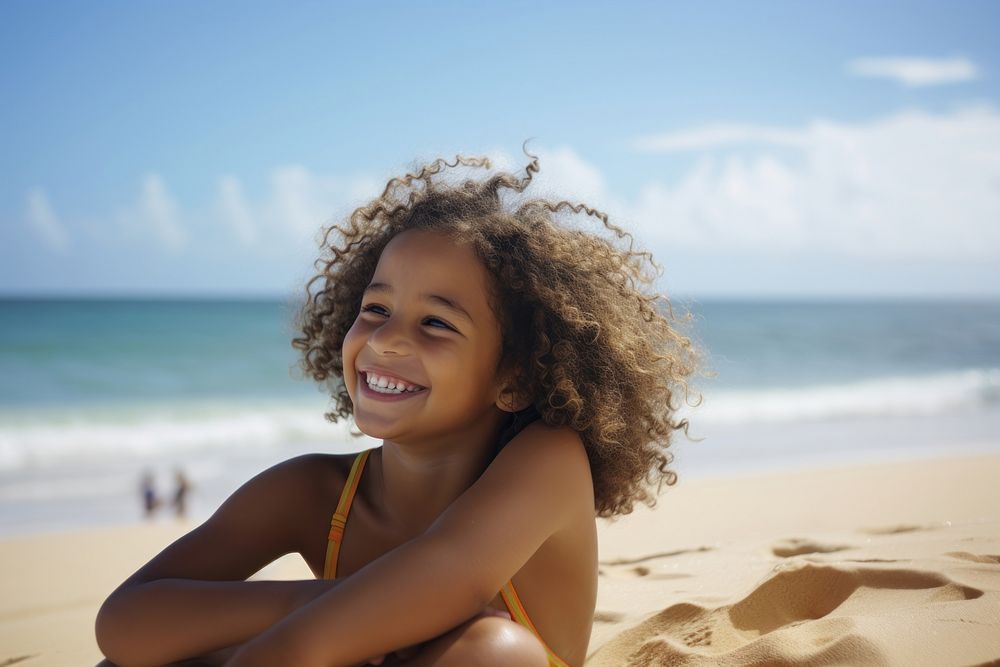 Brazilian Toddler at beach smile portrait outdoors. AI generated Image by rawpixel.