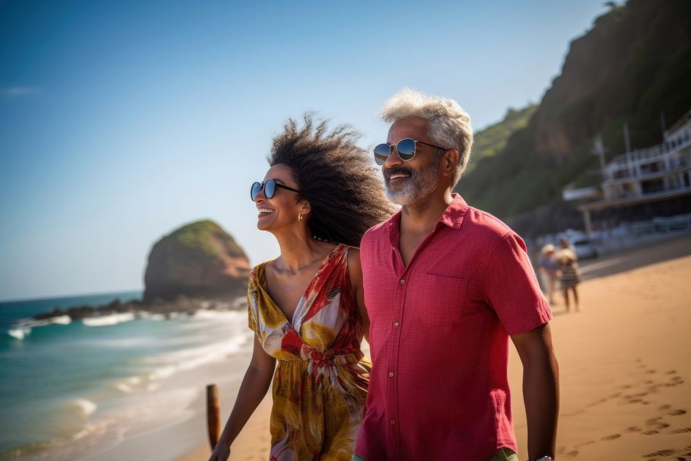 Middle age Brazilian couple at road by the beach vacation outdoors walking. AI generated Image by rawpixel.