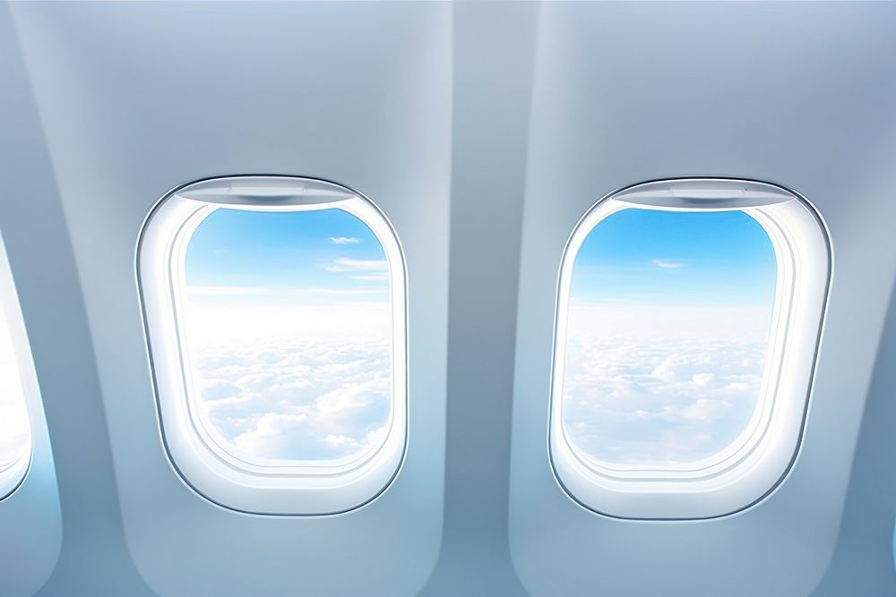 The airplane window from the inside transparent aircraft aviation. AI generated Image by rawpixel.