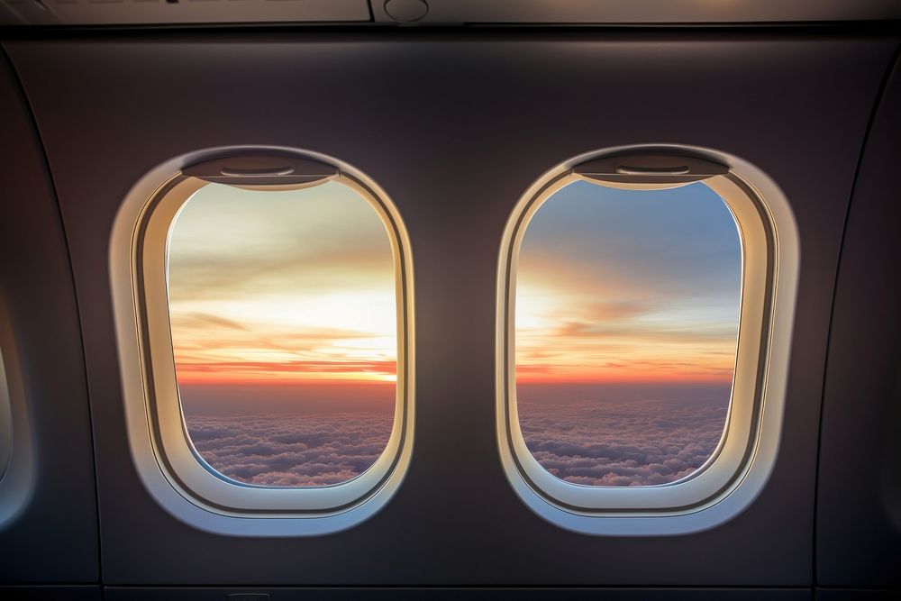 The airplane window from the inside porthole vehicle transportation. AI generated Image by rawpixel.