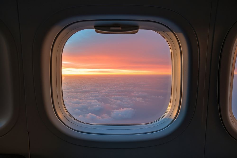 The airplane window from the inside porthole vehicle transportation. 